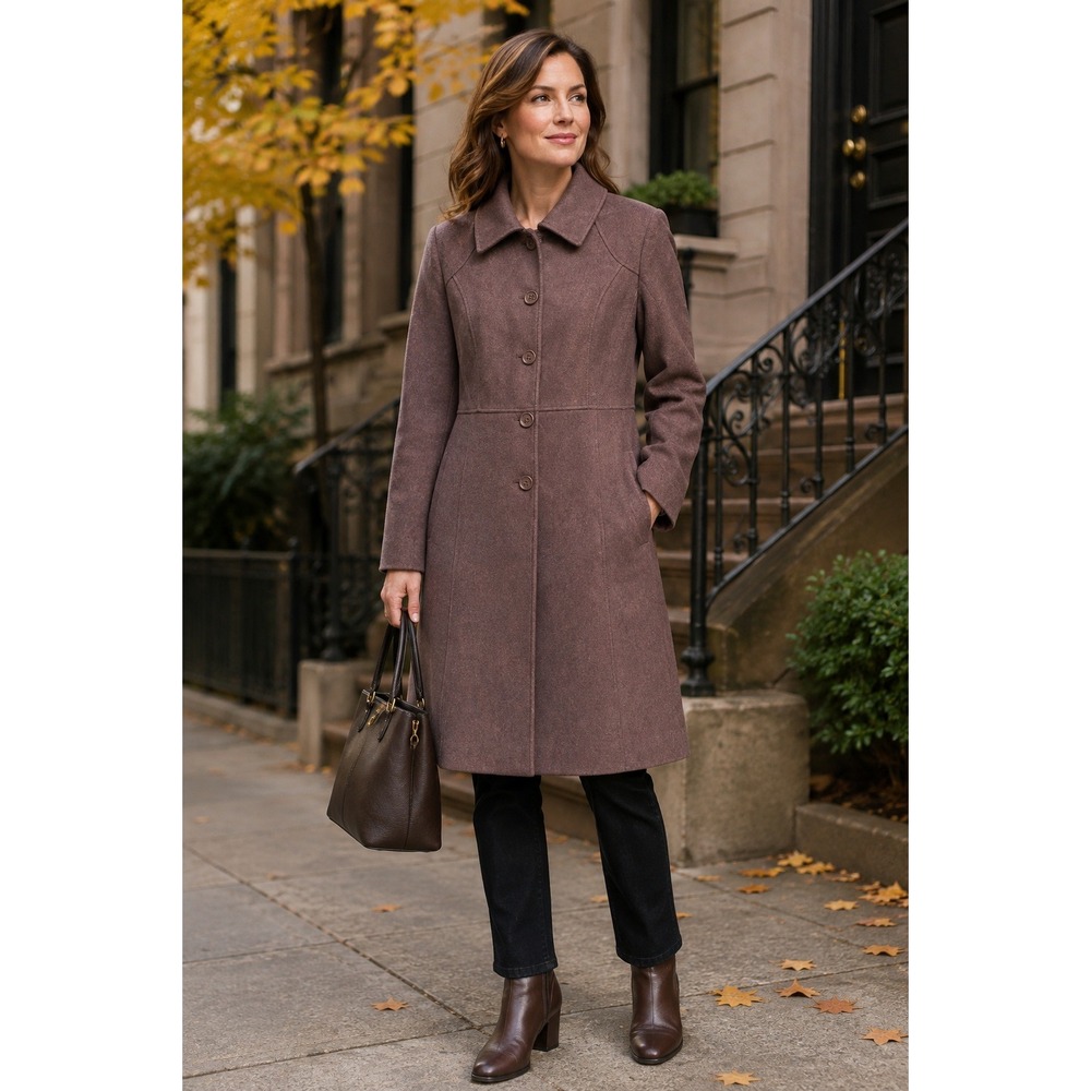 Kenneth Cole Reaction‎ Womens Brown Wool Blend Single Breasted Peacoat Size 14